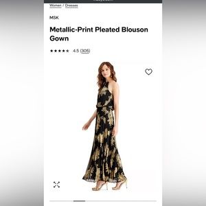 Black and Gold MDK Metallic-Print Pleated Blouson Gown